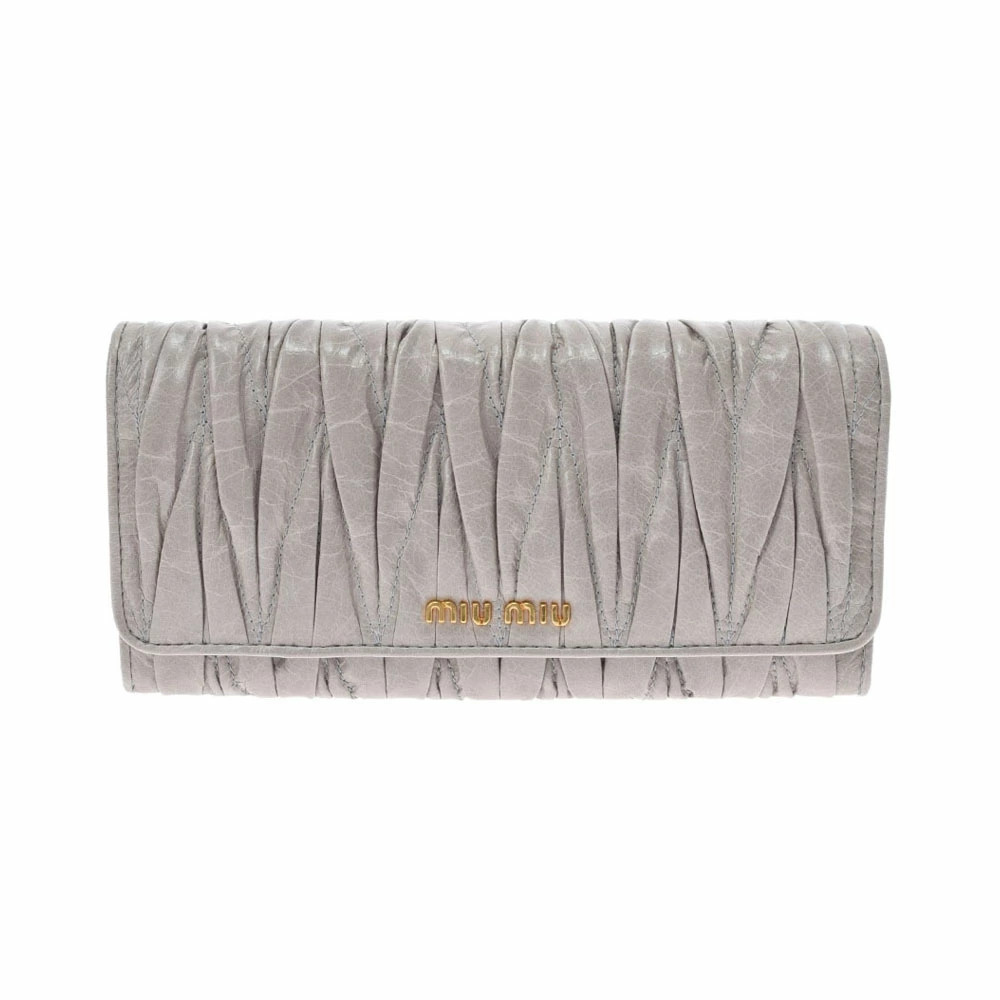 Miu MIu Matelasse Long Wallet Gray Calfskin